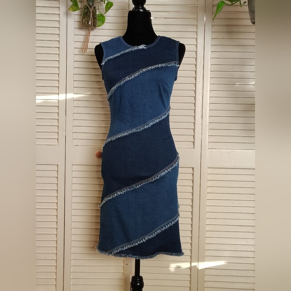 VENUS Patchwork Denim Frayed Midi Dress Size 2 – Like New